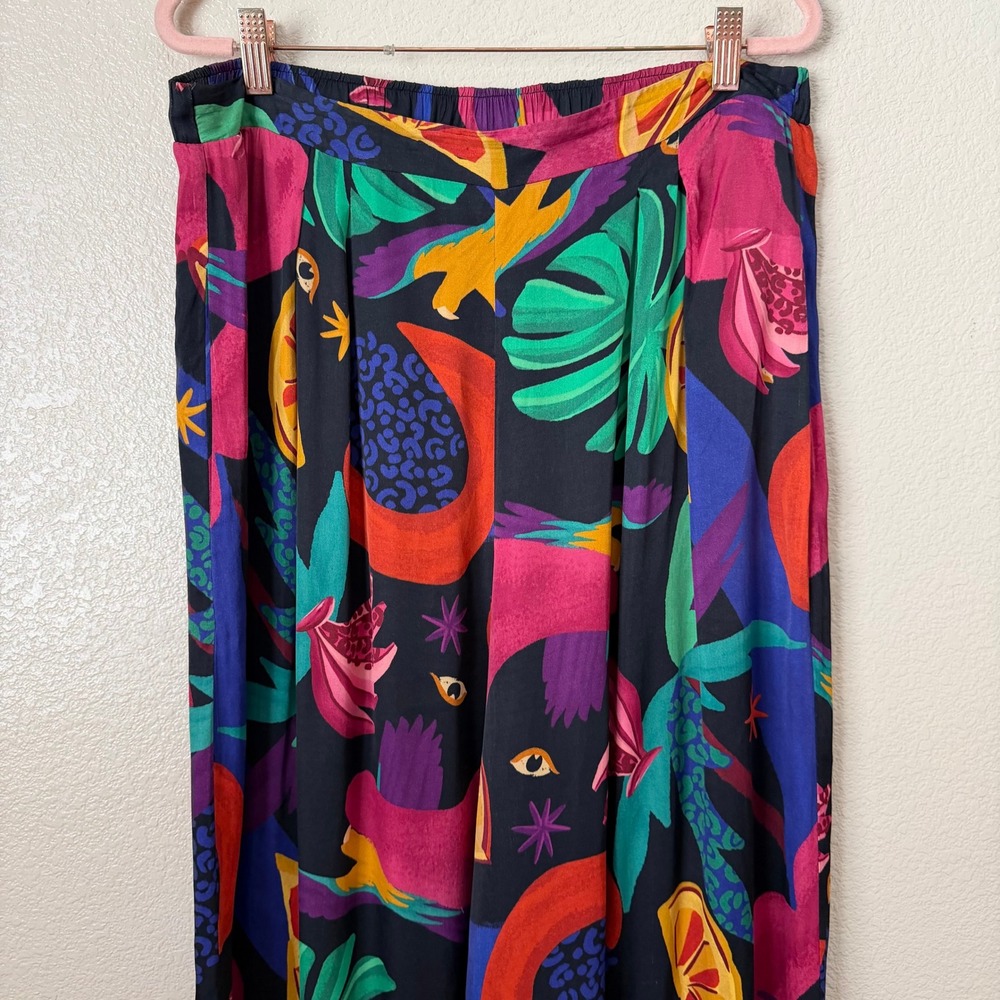 Farm Rio Pants Womens Large Mystic Jungle Wide Leg Tropical Fruit Print Colorful - Picture 4 of 13